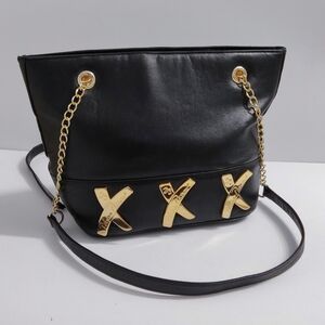 Paloma Picasso Black and Gold Women's Soft Leather Bag. Pre-owned. 13×9×4